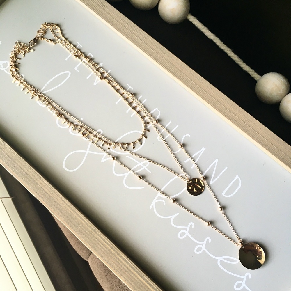 Tribal Layered Hammered Coin Pendant Gold Necklace - Picture 6 of 8